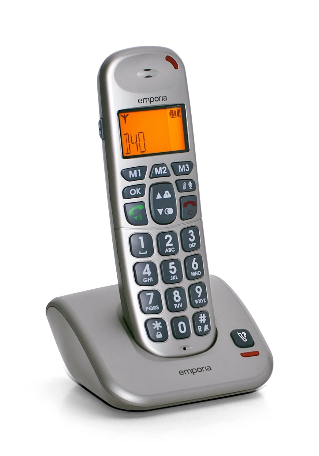 emporia d 40 dect 无绳电话带 lcd 显示屏,免提电话和 eco 模式,银色